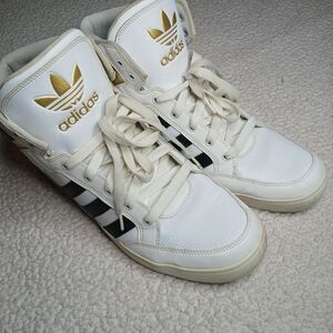 Adidas Originals Trefoil High Top Sneakers White Black Gold Size 13
